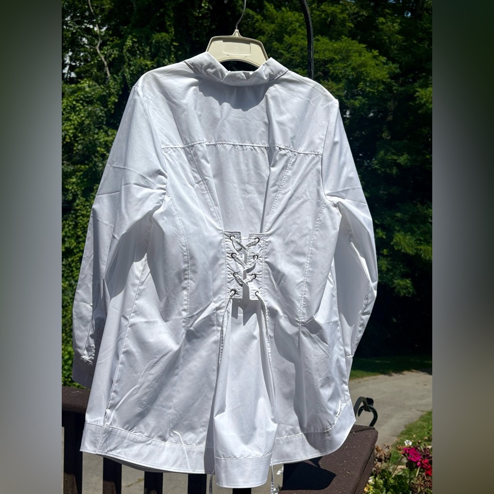 NWOT Lace-Up-Back White Button-Down Shirt Tunic Length Sz 18W 1X 2X